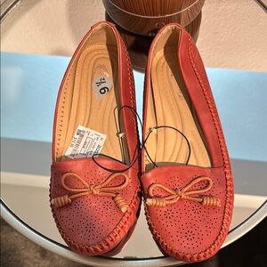 Red Moccasin Flats with Bow Detail